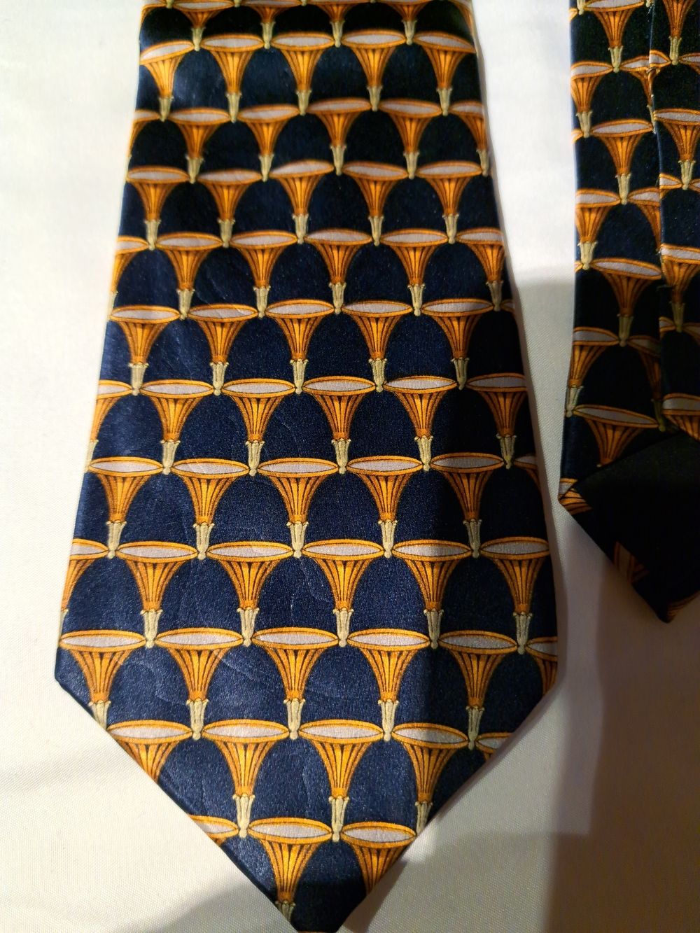 Lanvin Navy and Gold Geometric Silk Tie